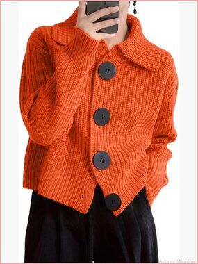 Cropped Chunky Knit Cardigan Sweater Button Down Fall Work
